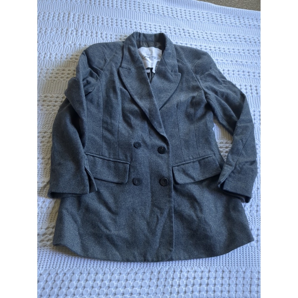 MANGO Committed Coat Wool Blazer Double Breasted Gray Size 4 Office